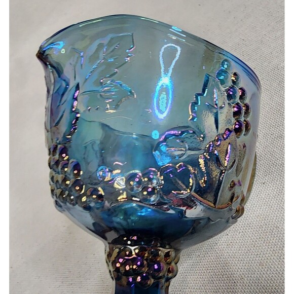 Vintage Indiana Glass Harvest Grape Blue Carnival Glass Creamer & Sugar Set - Picture 11 of 16